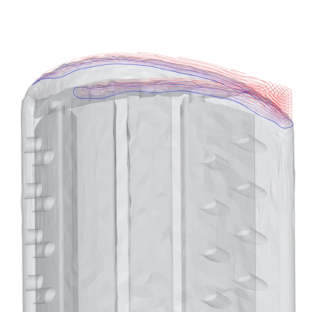 The worn scan part with multi-axis milling and additive paths required to restore the part