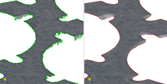 An image shows a mesh from a laser scan with very ragged boundaries. In the right hand image the boundaries have been tidied and smoothed.