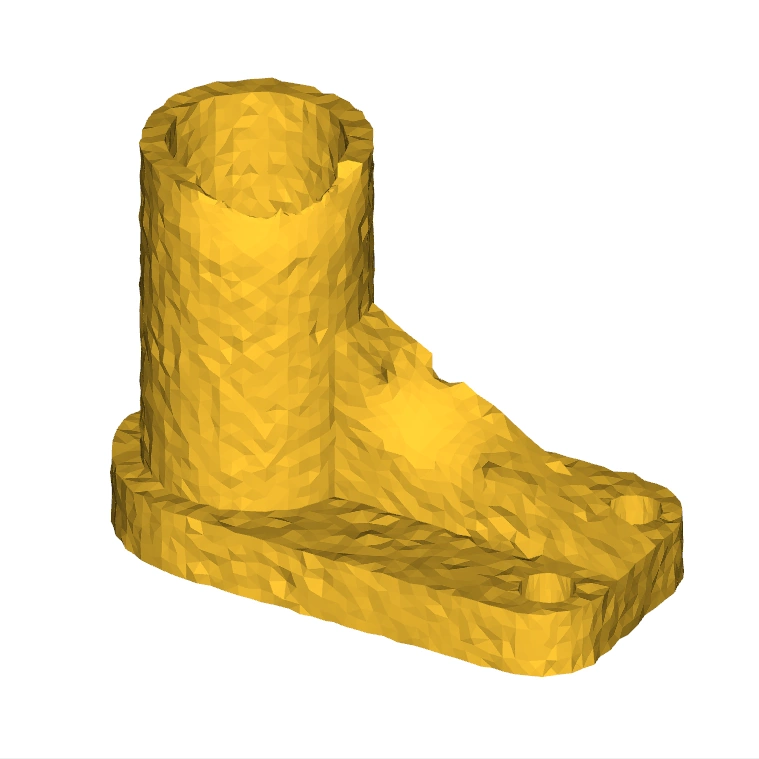 A scanned model of a bracket, with several worn regions