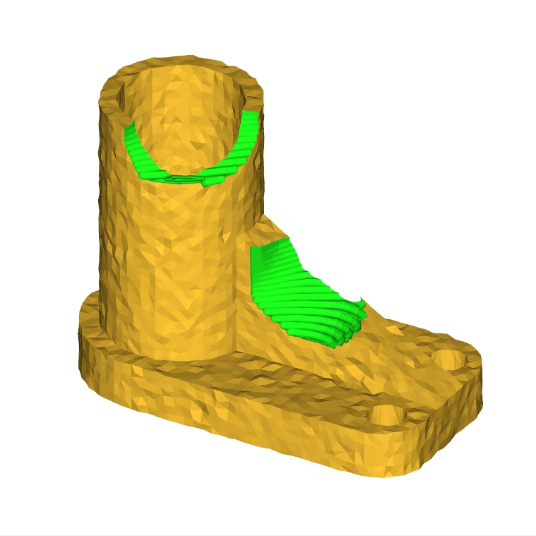 The worn regions of the bracket have been milled away to create a clean surface for material addition