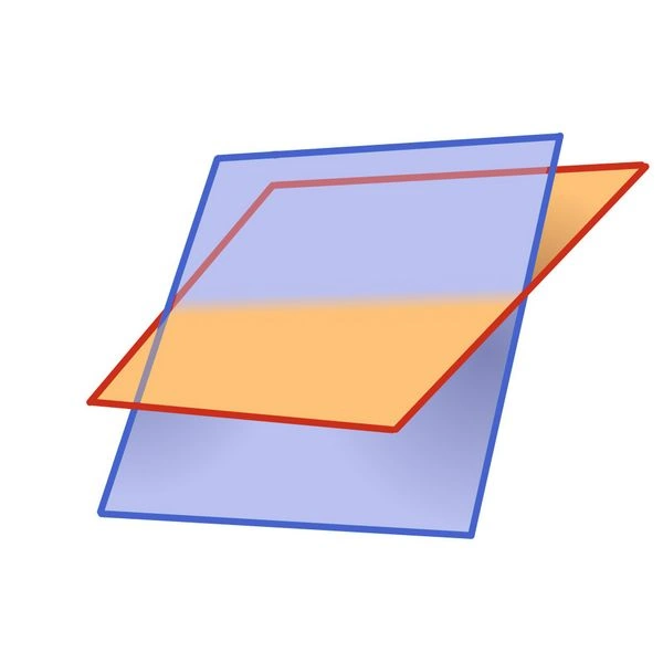Two shaded planes showing the line of intersection