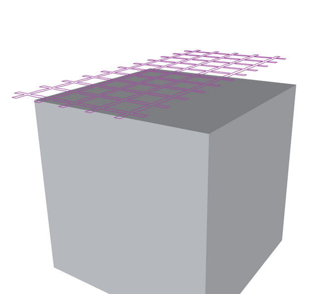 A cube with a planar 2D polyline pattern above it.