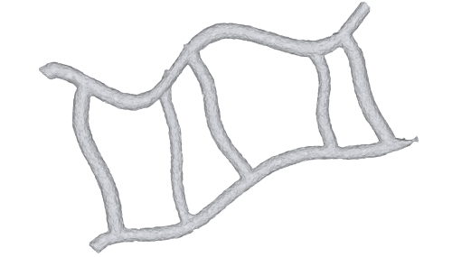 The same tunnels after shrinkwrap, shown with a solid surface rendering. There are no green highlights, showing all the holes have been closed.